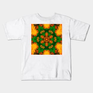 Psychedelic Mandala Flower Green Orange and Yellow Kids T-Shirt